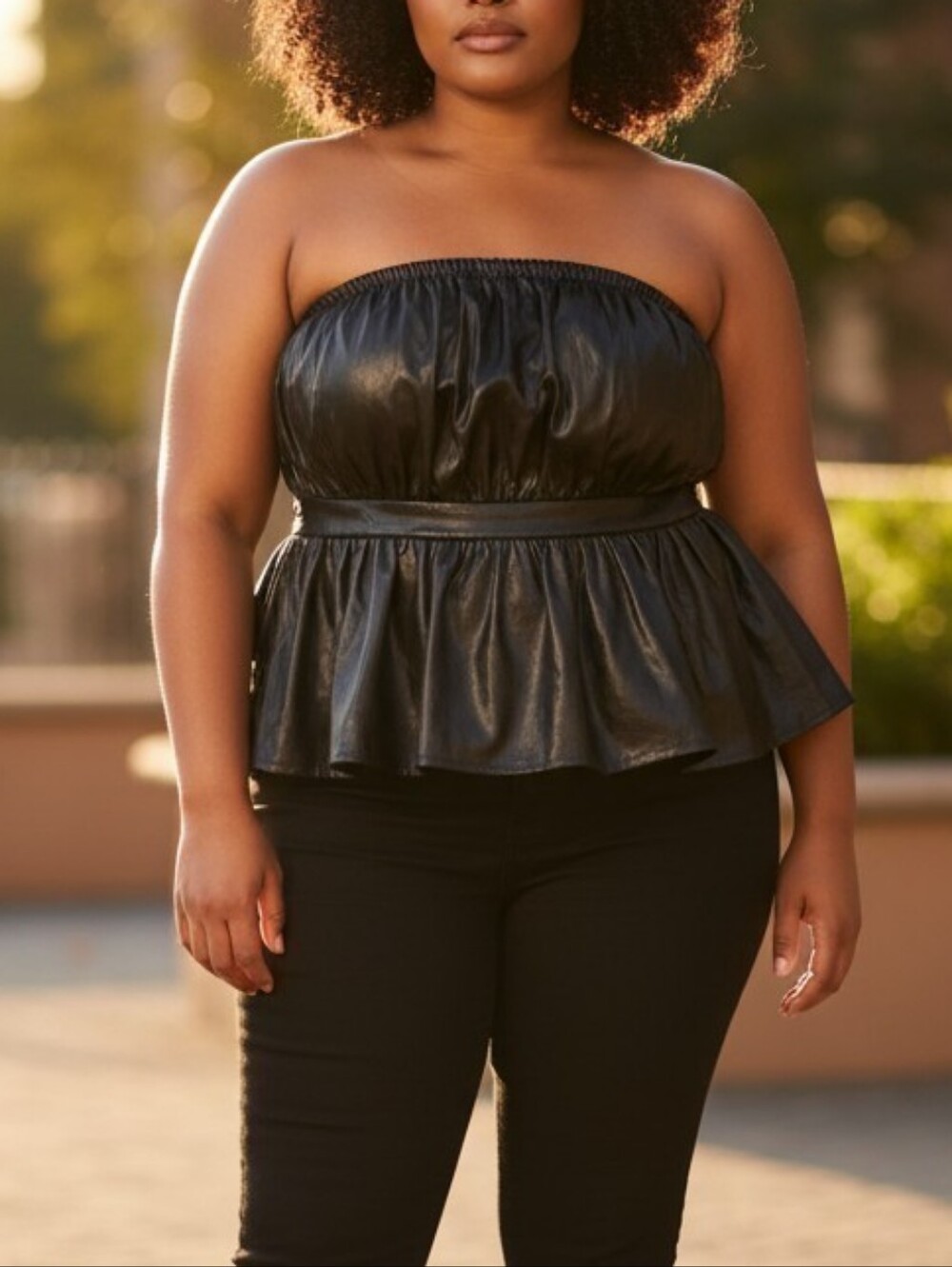 Lane Bryant Wet Look Black Strapless Peplum Top Going Out Party Glam Whimsigoth